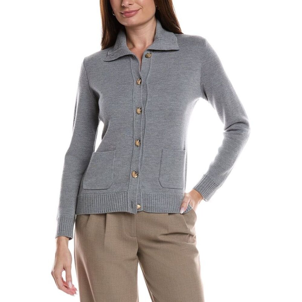 Bruno Magli Womens Merino Wool Epaulet Sweater Jacket, Grey